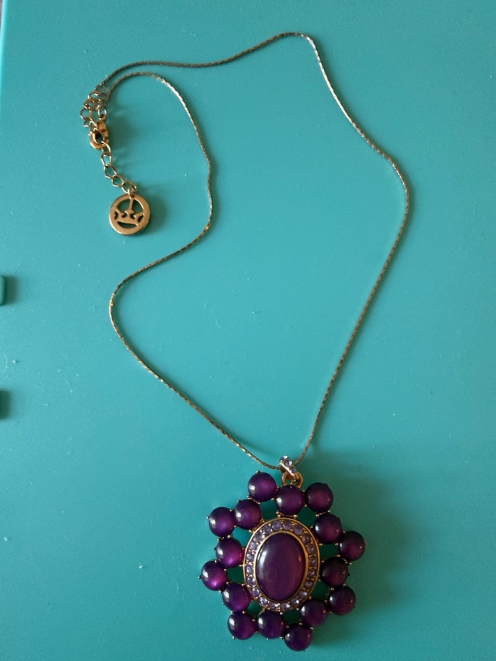 Vintage Crown Trifari Purple Floral Statement Pendant Necklace